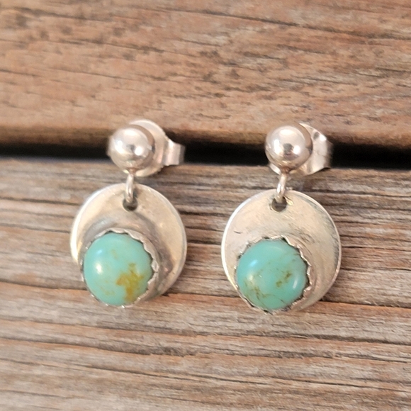 Sterling Light Green Turquoise Post Dangle Earrings - Picture 2 of 4